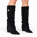 Women Pointed Toe Thick Heel High Boots — black front