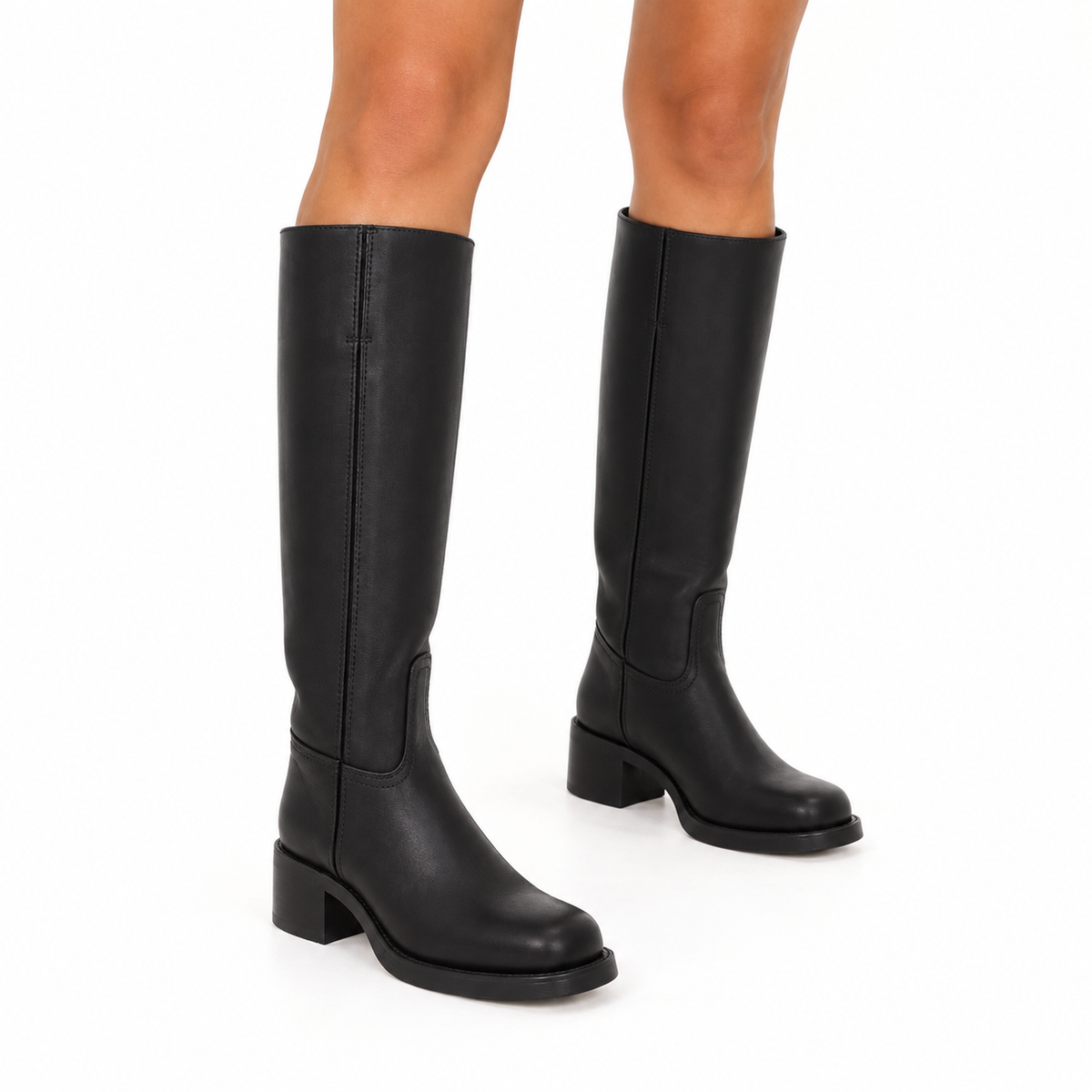 Womens Retro Cowboy Boots with Block Heel — black front