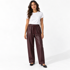 Women's Matte PU Leather High Waisted Tapered Pants — angola red front