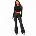 High-waisted leather pants — black front