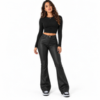 High-waisted leather pants — black front