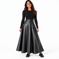 Women's High Waist PU Leather A-Line Skirt — black front