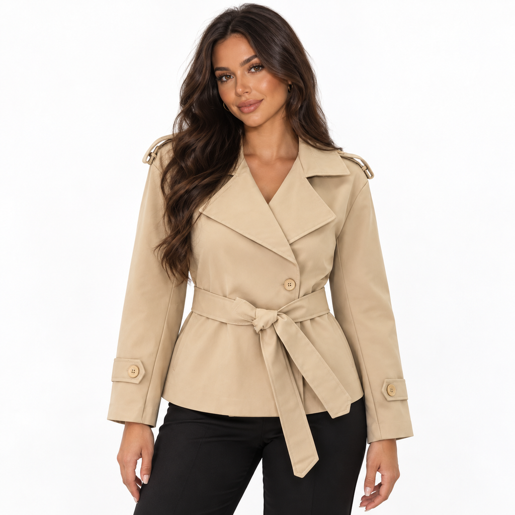 Womens Double Breasted Trench Coat — khaki front