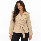 Womens Double Breasted Trench Coat — khaki front
