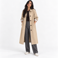 Womens Single-Breasted Long Trench Coat — light khaki front