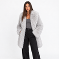 Womens Faux Fur Mid-Length Coat with Extended Collar — light gray extended lapel front