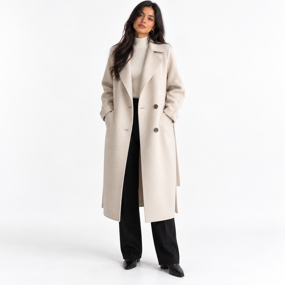 Thick woolen coat — off white front