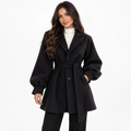 Women's mid-length wool coat — black front
