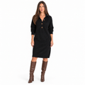 Casual collared loose-fitting mid-length sweater dress — black front