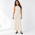 French Sleeveless Knit Dress — apricot front