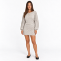 Irregular Hem Ribbed Knit Dress — apricot ash, front view