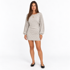 Irregular Hem Ribbed Knit Dress — apricot ash, front view