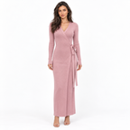 Long-Sleeve Knit Dress for Women — pink front