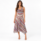 Retro Striped Spaghetti Strap Midi Dress — stripes front