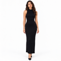 Womens Ribbed Knit Pencil Dress — black front