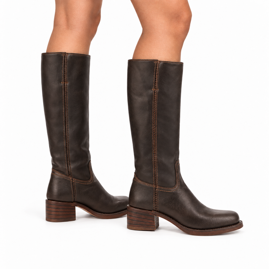Womens High Heel Retro Western Boots — brown front