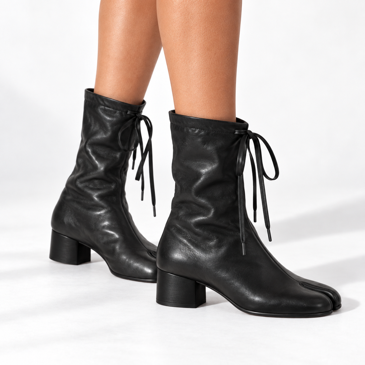 Women's Mid-Calf Lace-Up Boots — black three quarter