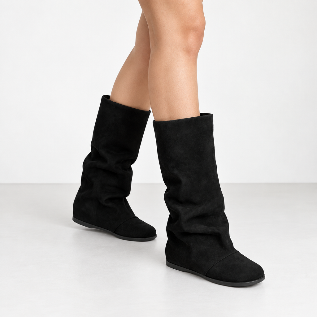 Womens Cowhide Knight Boots with Rivet Details — black three quarter
