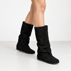 Womens Cowhide Knight Boots with Rivet Details — black three quarter