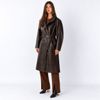 Leather Trench Coat — reddish brown three quarter