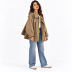 Women's Cape Style Short Trench Coat — khaki three quarter