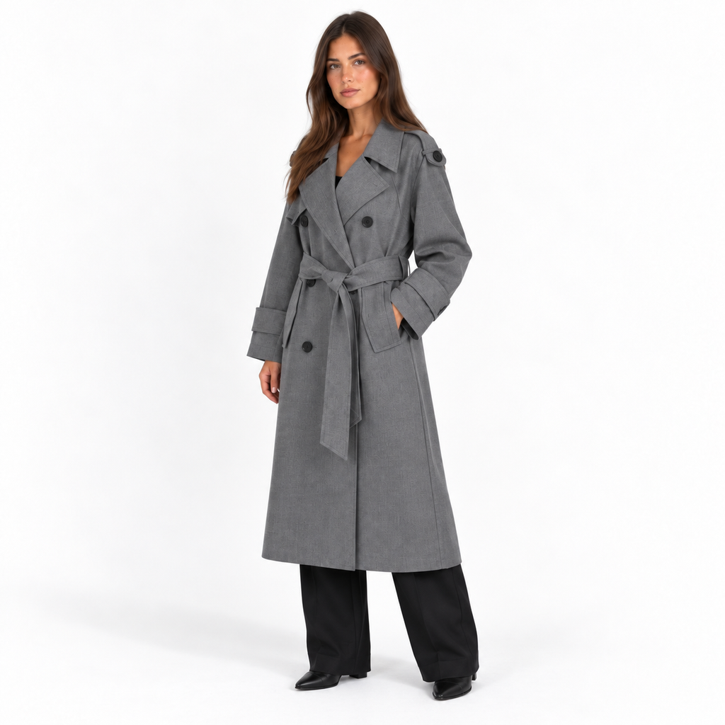 Womens Classic Trench Coat — grey three quarter