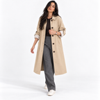 Womens Single-Breasted Long Trench Coat — light khaki three quarter