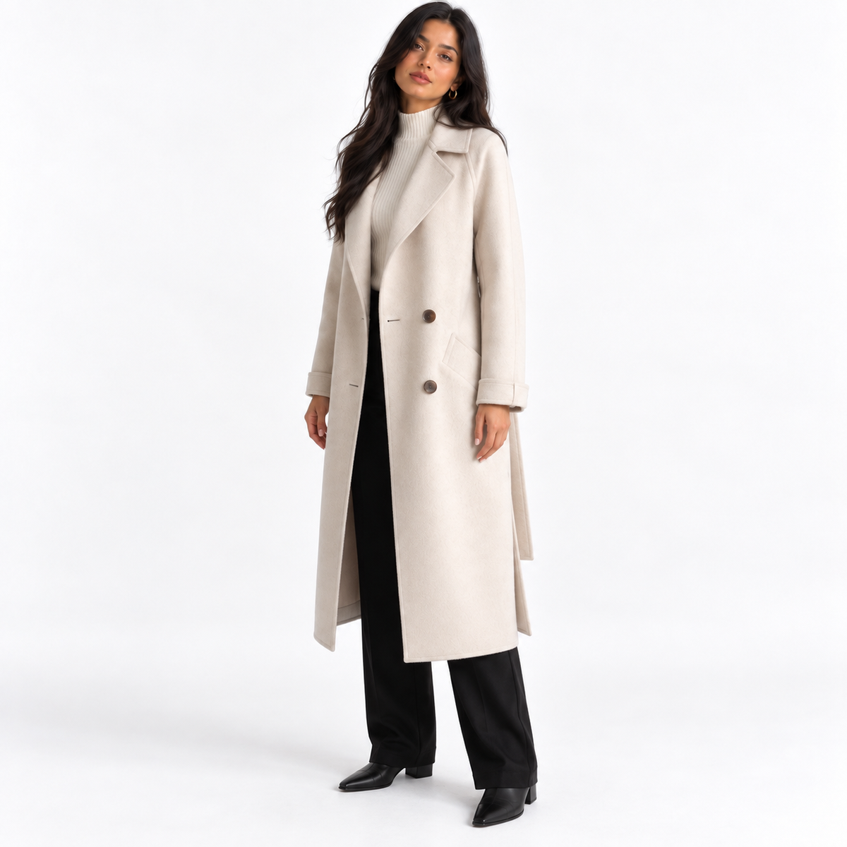Thick woolen coat — off white three quarter