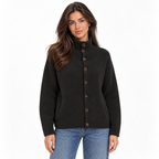 Stand-Up Collar Long-Sleeved Knitted Cardigan — black front