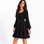 Women's Square Collar Long Sleeve Sweater Dress — black front