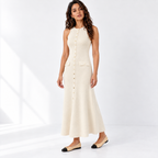 French Sleeveless Knit Dress — apricot three quarter