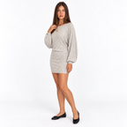 Irregular Hem Ribbed Knit Dress — apricot ash, three-quarter view