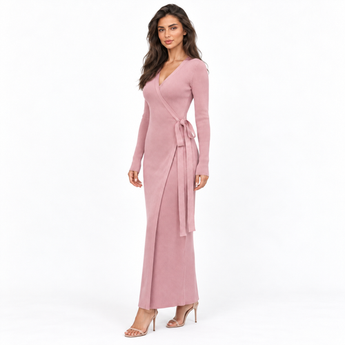 Long-Sleeve Knit Dress for Women — pink three quarter