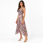Retro Striped Spaghetti Strap Midi Dress — stripes three quarter