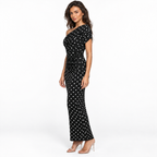 French Style Polka Dot Knit Long Dress — black three quarter