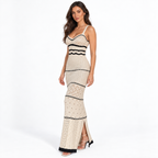 Off-Shoulder Striped Knit Long Dress — wo3842 white three quarter