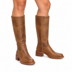 Womens High Heel Retro Western Boots — yellow brown front