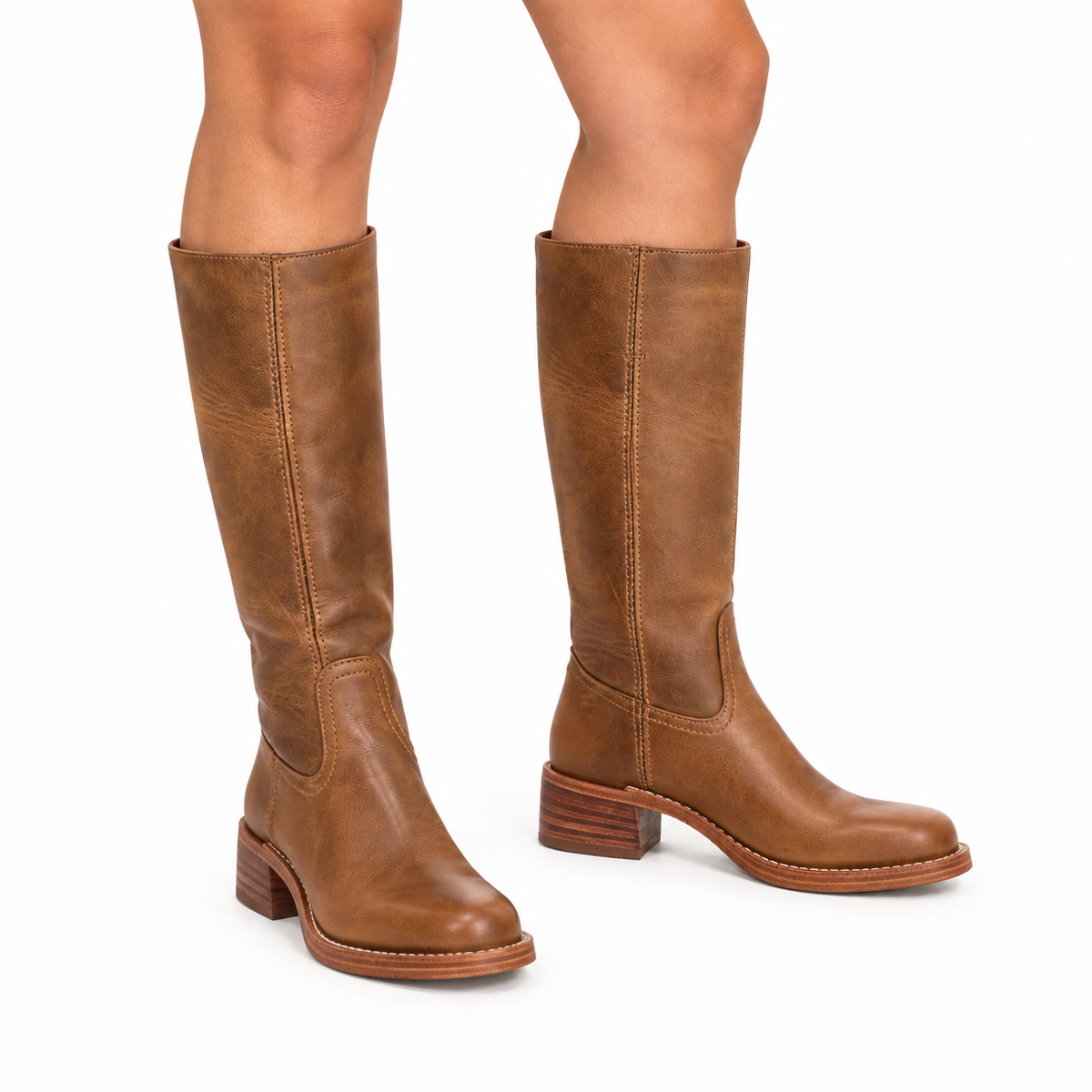 Womens High Heel Retro Western Boots — yellow brown front