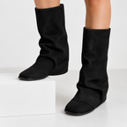 Womens Cowhide Knight Boots with Rivet Details — black detail