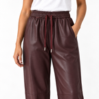 Women's Matte PU Leather High Waisted Tapered Pants — angola red detail