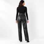 Womens High Waisted PU Leather Wide Leg Pants — black back