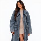 Women Long Denim Trench Coat — denim blue detail