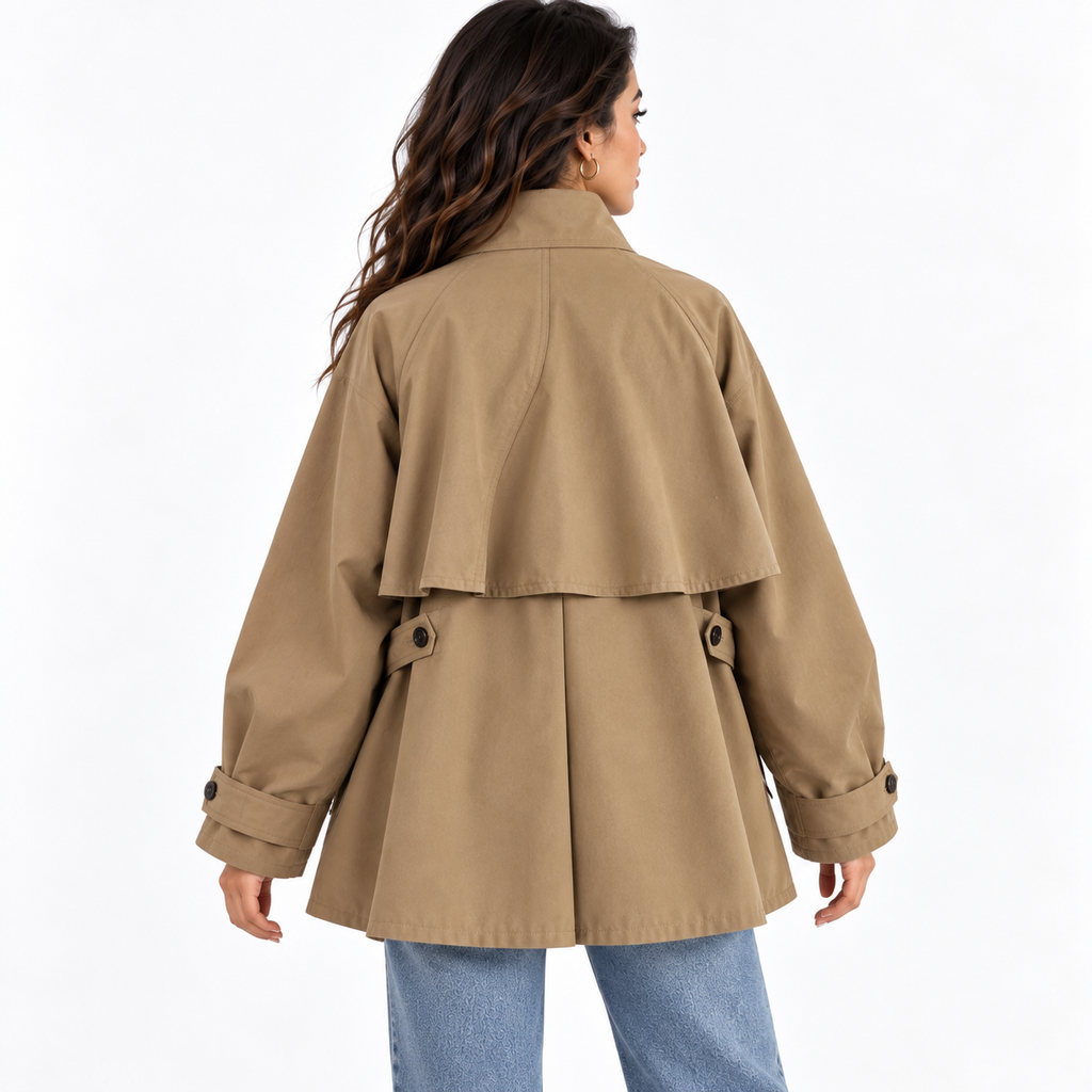 Women's Cape Style Short Trench Coat — khaki back