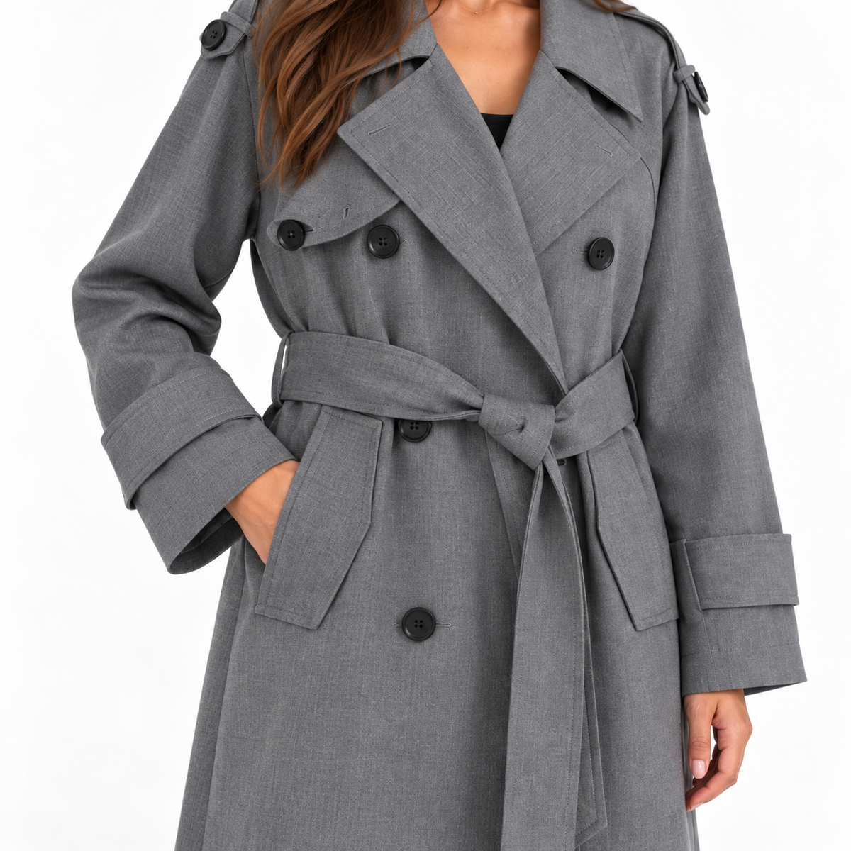 Womens Classic Trench Coat — grey detail
