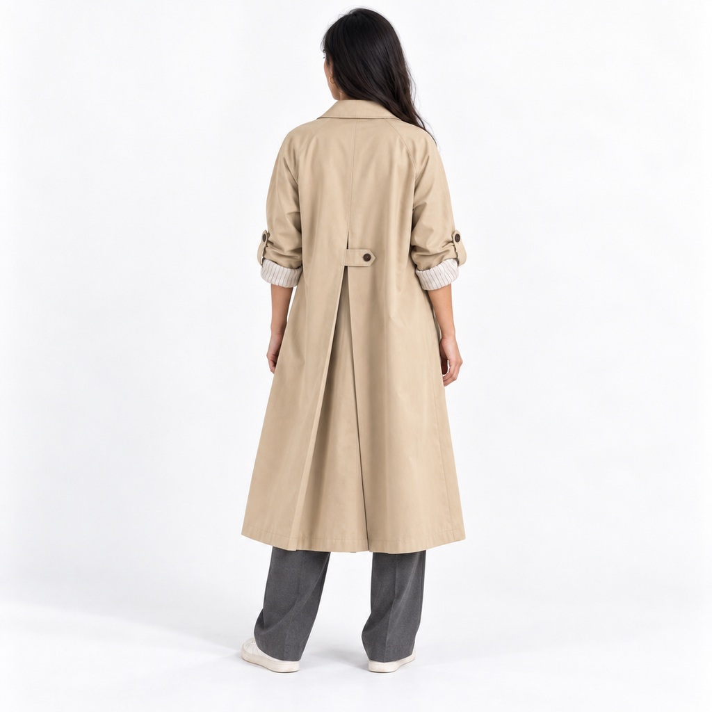 Womens Single-Breasted Long Trench Coat — light khaki back
