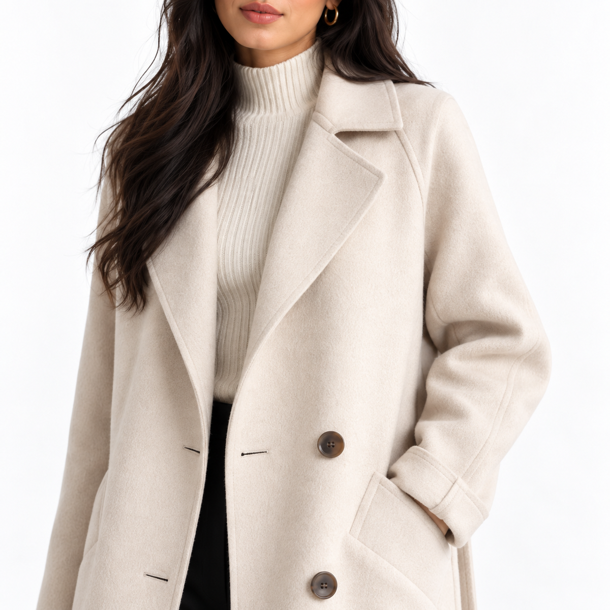 Thick woolen coat — off white detail