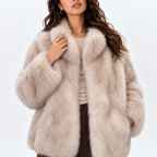 Womens Mid-Length Imitation Fur Coat — smudged beige detail