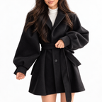 Women's mid-length wool coat — black detail