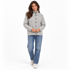 Stand-Up Collar Long-Sleeved Knitted Cardigan — light gray front