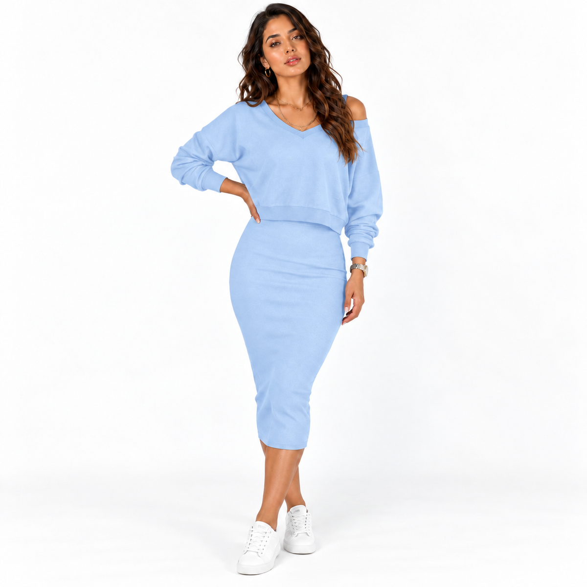 Women's Vest Dress Knit Sweater Two-Piece Set — light blue front